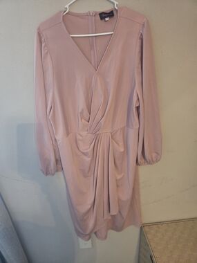 Ava & Viv Blush Pink Long Sleeve Draped V-Neck Dress
